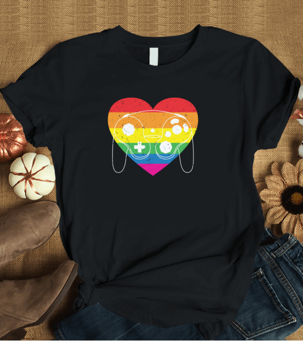 T-Shirt: Rainbow Heart Game Controller Valentines Gaming Fun T-Shirt Rainbow Heart Game Controller Valentines Gaming Fun T-Shirt