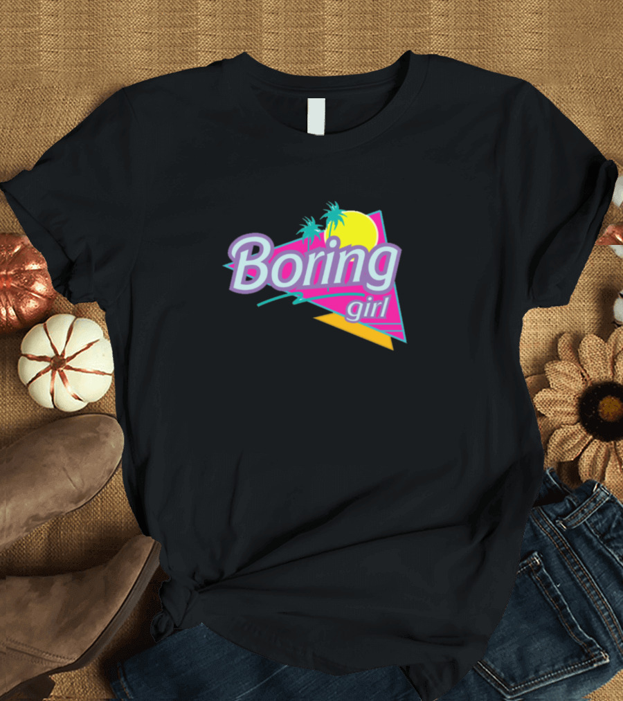 Boring Girl 90s Babe Retro Neon Palm Trees Moon T-Shirt