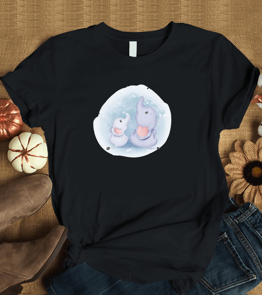 Baby Elephant and Mom Under Starry Night Sky T-Shirt