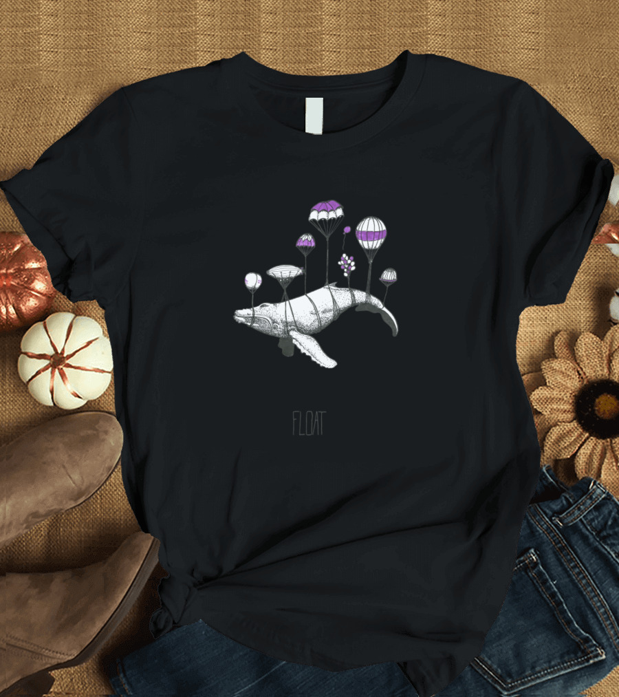 Floating Whale with Balloons and Text FLOAT T-Shirt