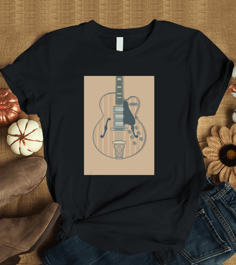 Brown Vintage Archtop Guitar with Basketball Hoop T-Shirt