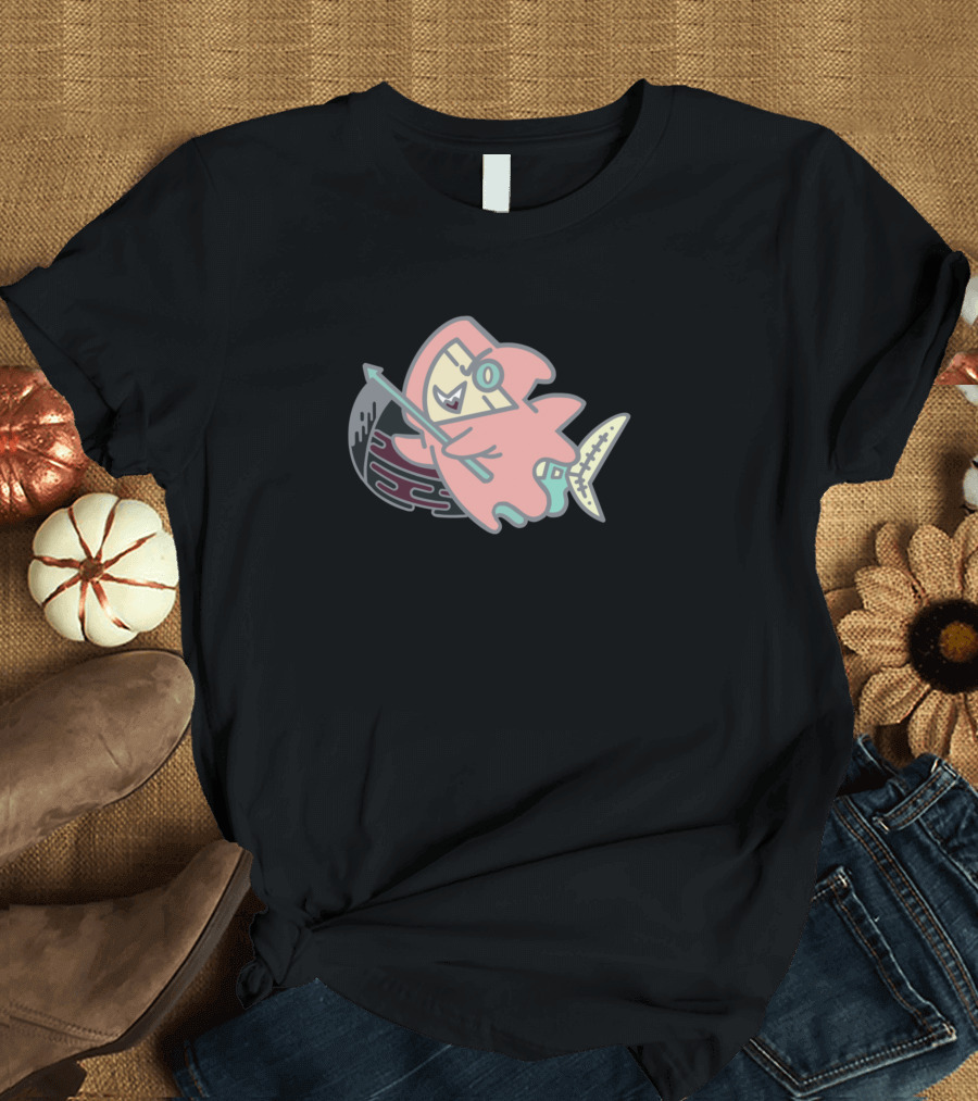 Cotton Candy Reaper Cute Cartoon Grim Character in Pink Robe with Scythe T-Shirt