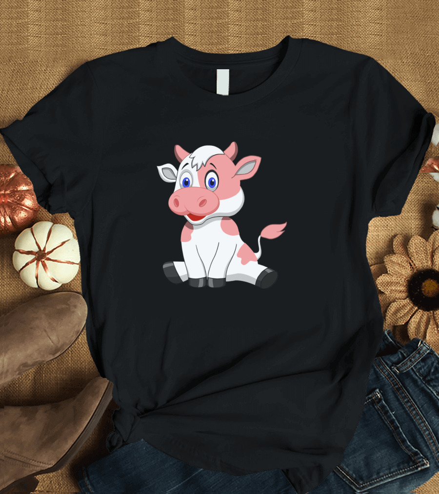Cow Strawberry Cute Pink Cow Cartoon Character T-Shirt