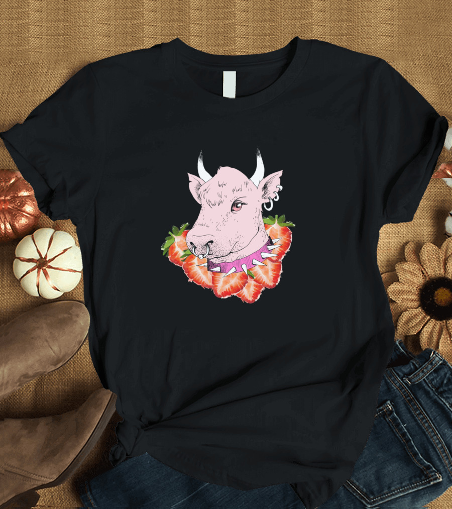 Cow in Strawberry Collar Milk Aesthetic T-Shirt