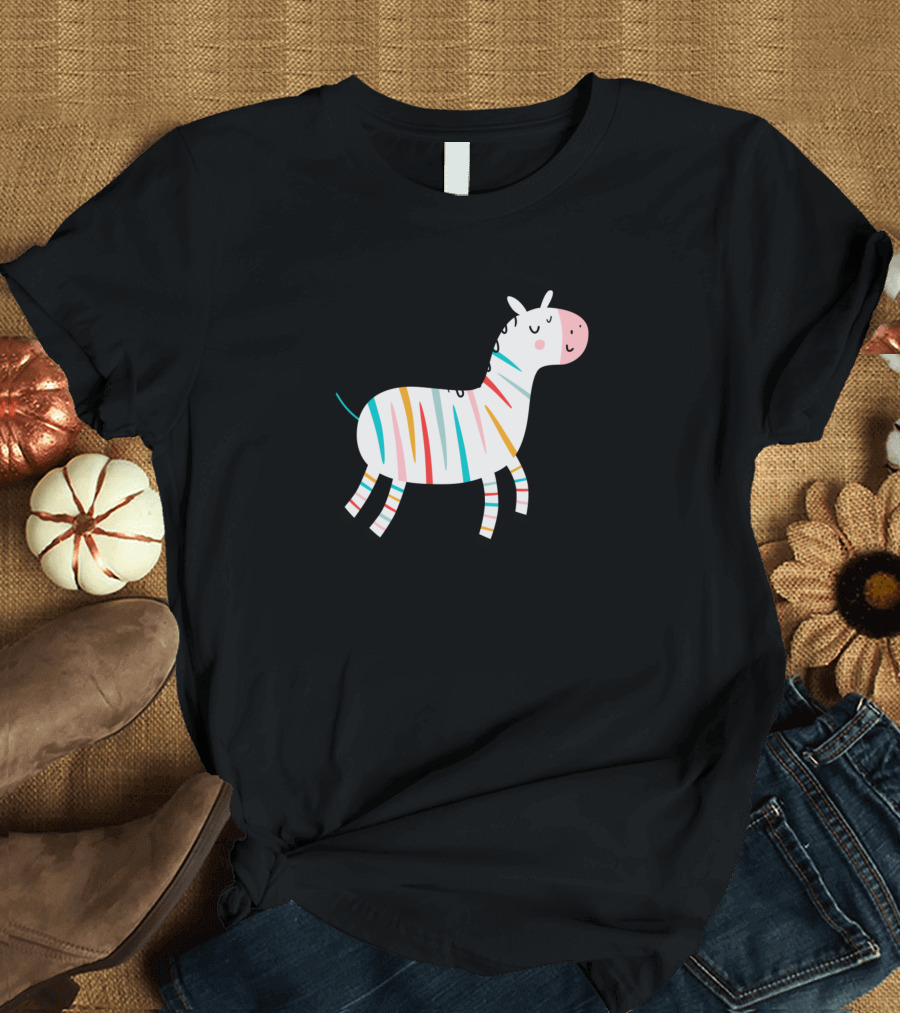 Cute Playful Rainbow Striped Zebra T-Shirt
