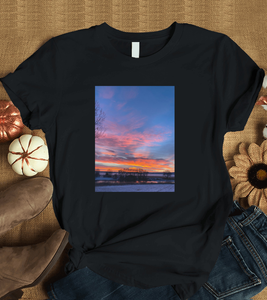 Winter Sunrise Colorful Horizon Scenic View Snowy Landscape T-Shirt