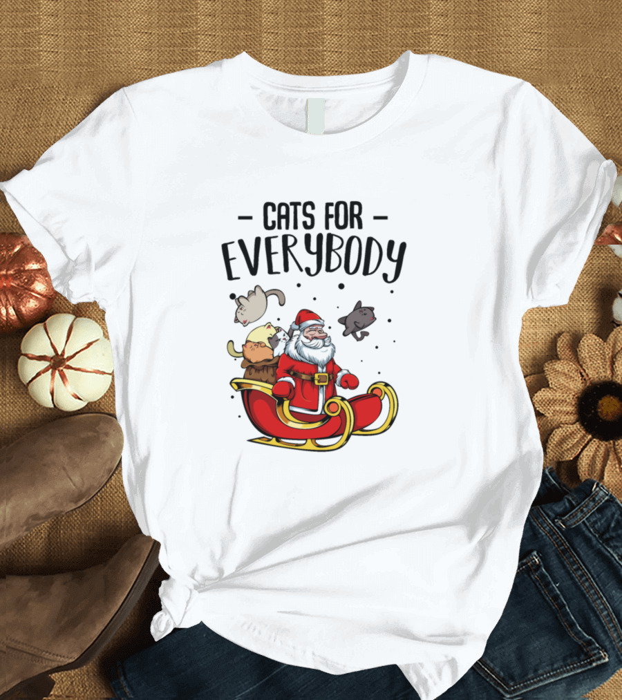 Cats for Everybody Santa Christmas Cute Cat Lover Sleigh T-Shirt