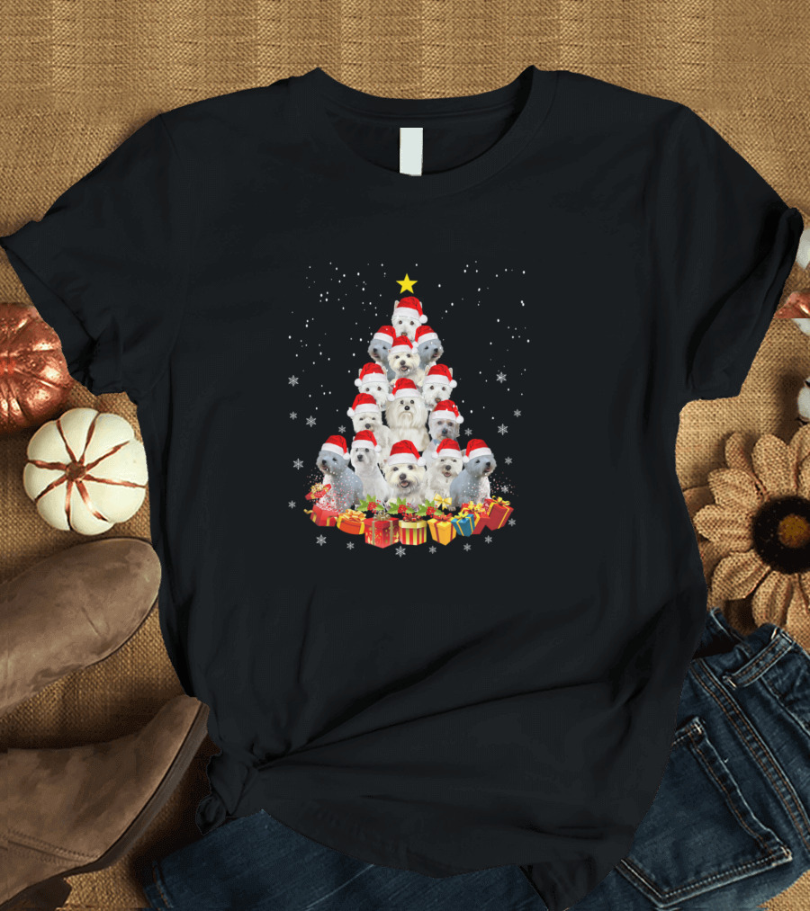 Westie Christmas Tree Xmas Santa Hats Presents Snowflakes T-Shirt