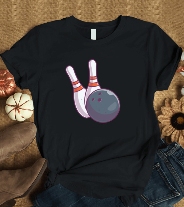 T-Shirt: Bowling Pins With Bowling Ball Cartoon Bowling Alley Icon Fun Sports Game T-Shirt Bowling Pins With Bowling Ball Cartoon Bowling Alley Icon Fun Sports Game T-Shirt
