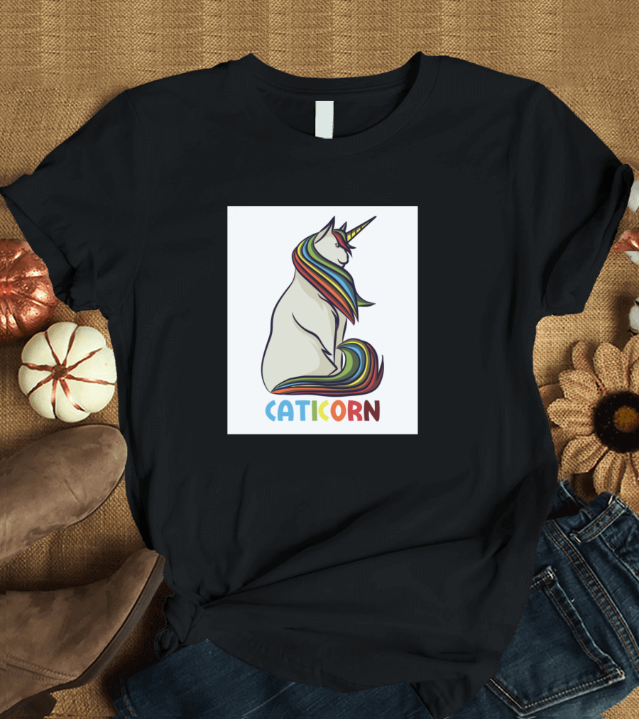 Caticorn Cat and Unicorn with Rainbow Mane and Horn T-Shirt