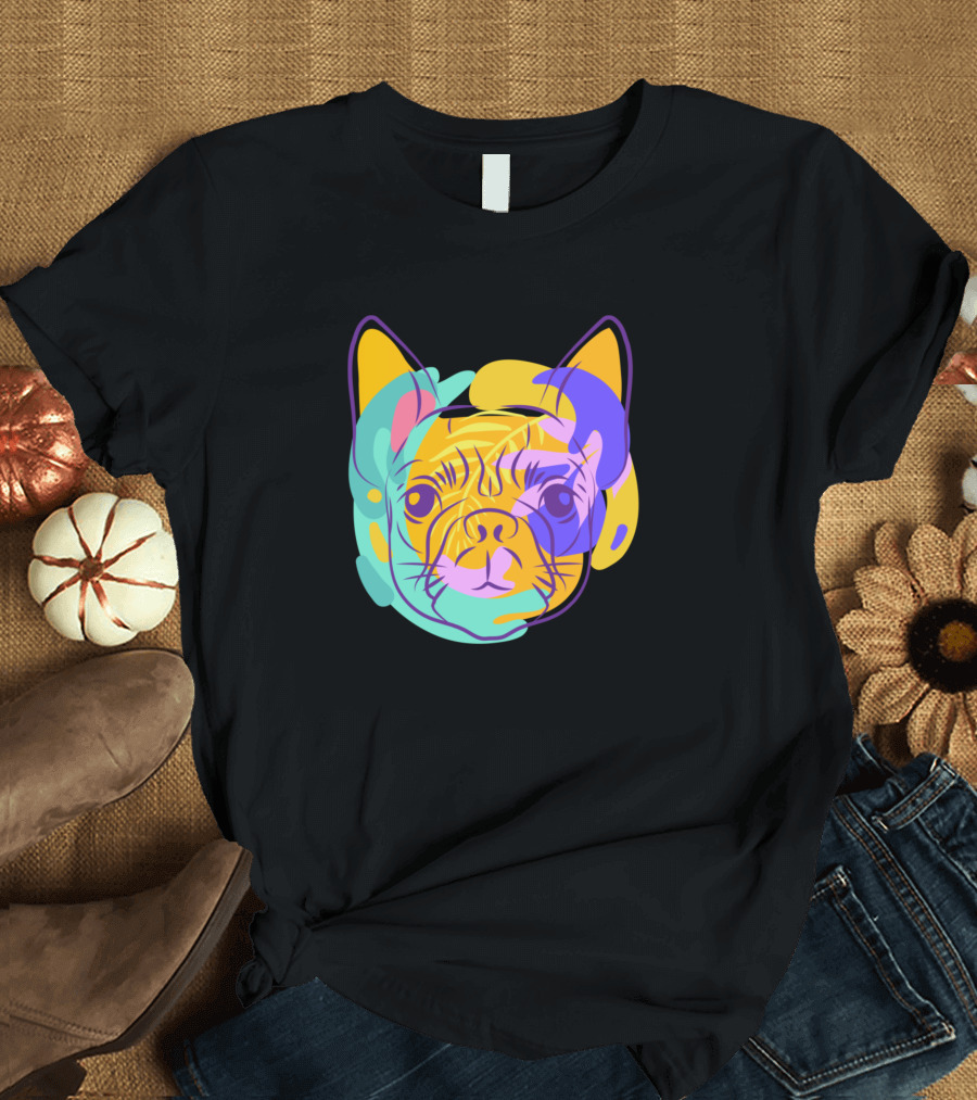 Dog Funny Colorful Bulldog Abstract Face T-Shirt