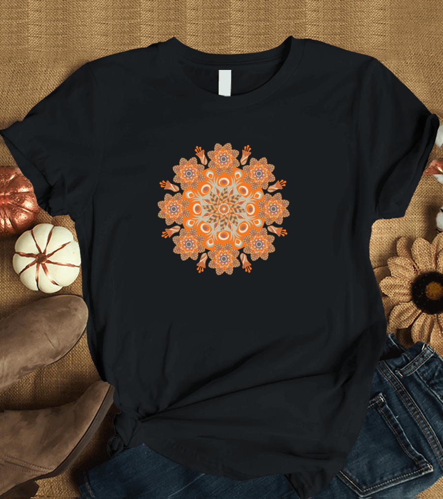 Good Energy Patterns Bright Orange Mandala T-Shirt