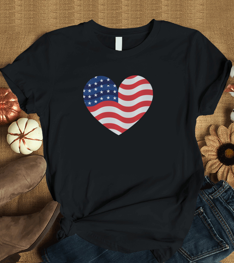 Heart Shaped American Flag Birthday T-Shirt