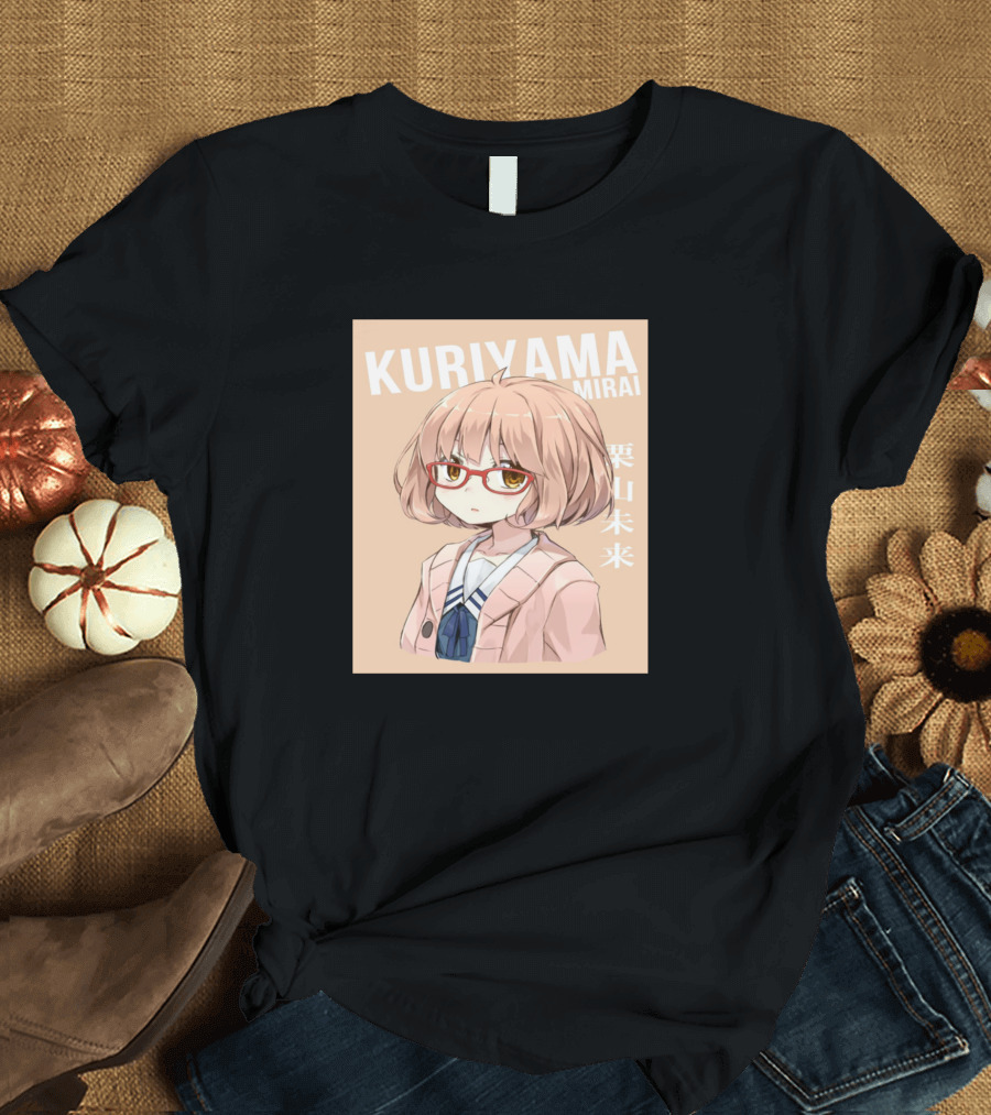 Kuriyama Mirai Character Portrait with Glasses and School Uniform T-Shirt