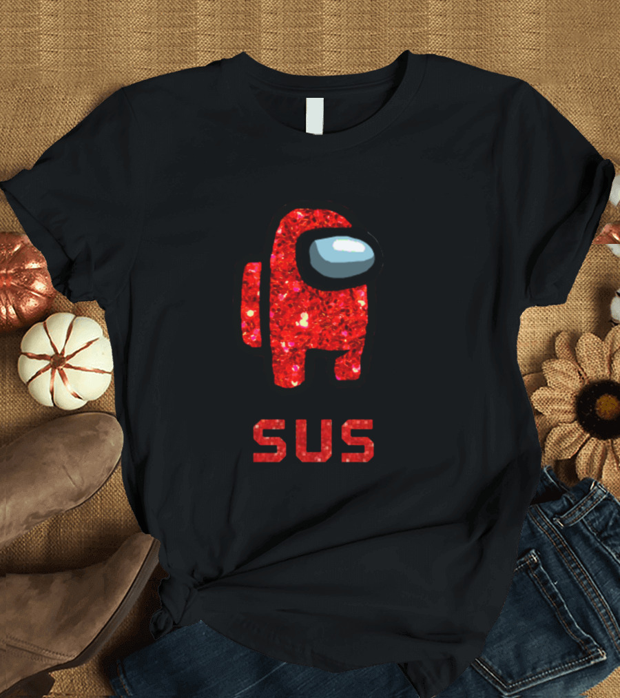 Red Glitter Sus Among Us Crewmate Character T-Shirt