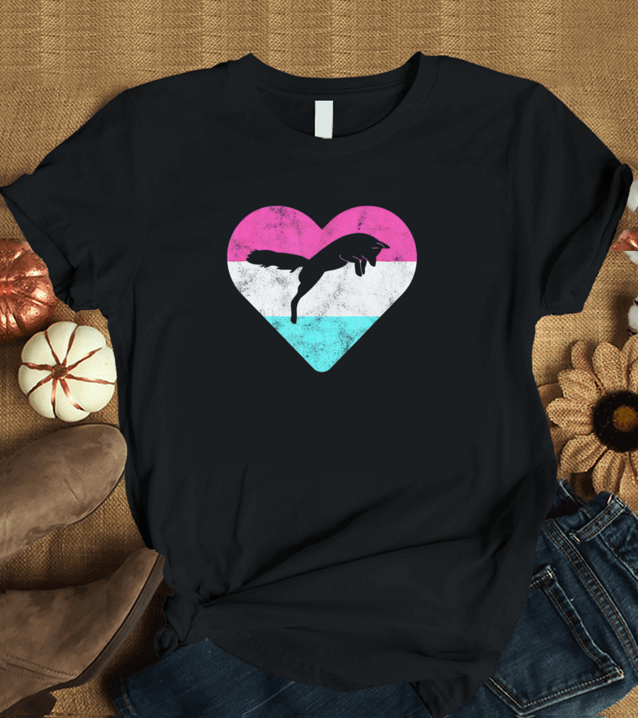 Retro Vintage Foxes Heart Silhouette Pink White Blue T-Shirt