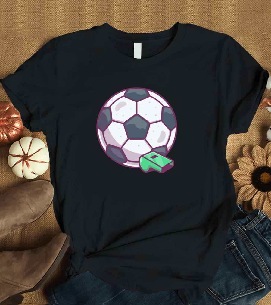 Soccer Ball With Green Whistle Cartoon T-Shirt
