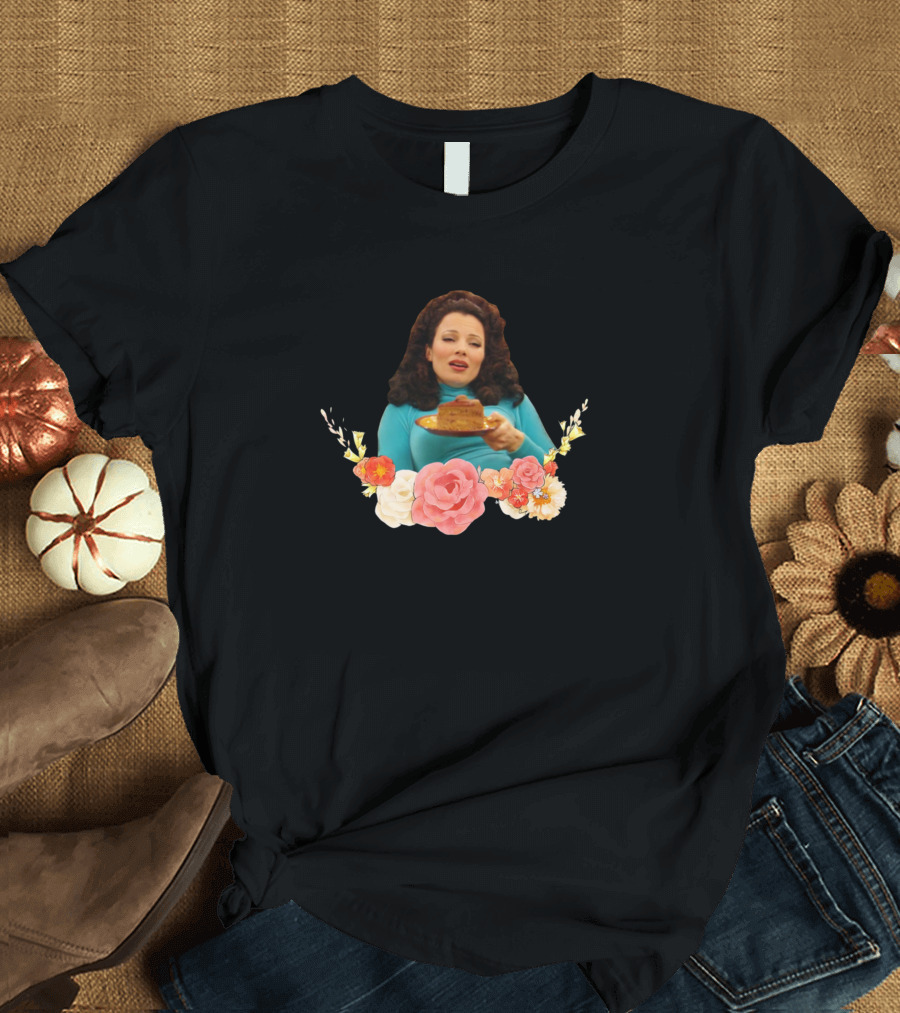 Fran Drescher Holding Cake Surrounded by Floral Arrangement T-Shirt