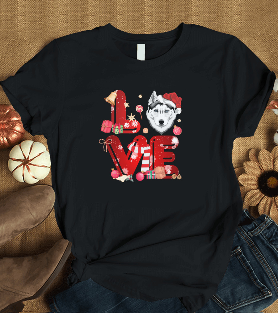 Love Siberian Husky Christmas Holiday Elements T-Shirt