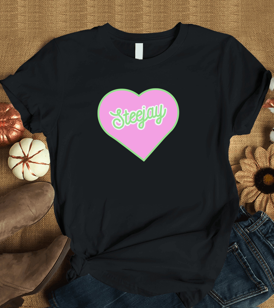 Steejay Pink Heart Green Outline T-Shirt