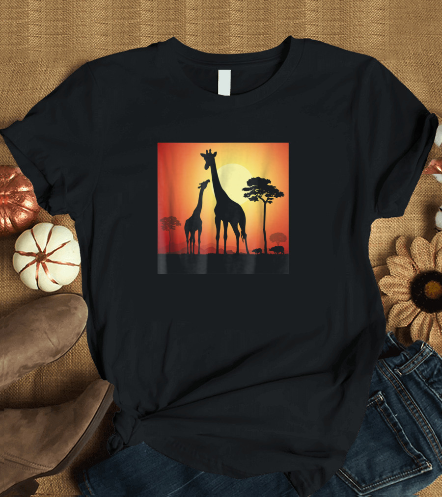 African Giraffe Safari at Sunset with Scenic T-Shirt