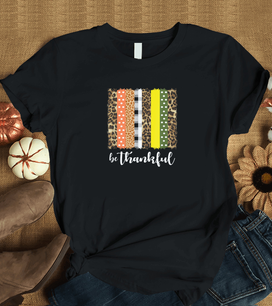 Be Thankful Leopard Plaid Polka Dot Fall T-Shirt