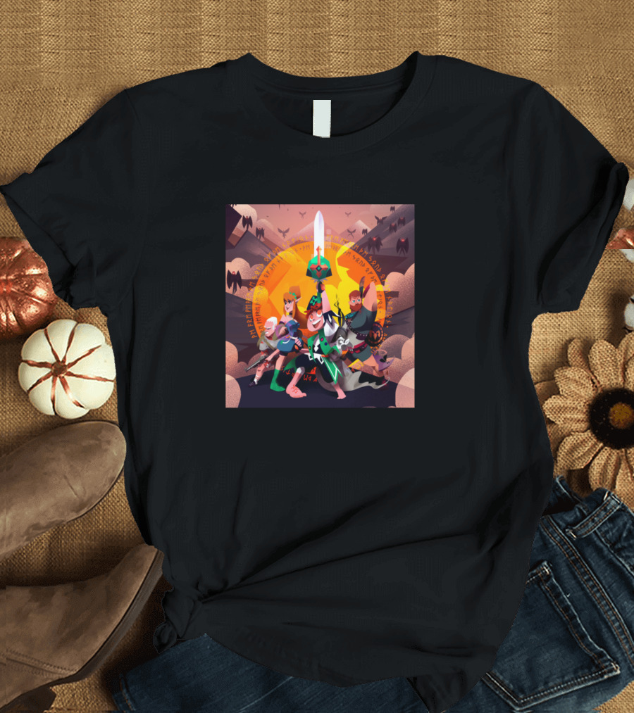The Fae Wild Adventure Heroes with Sword and Mystical Symbols T-Shirt