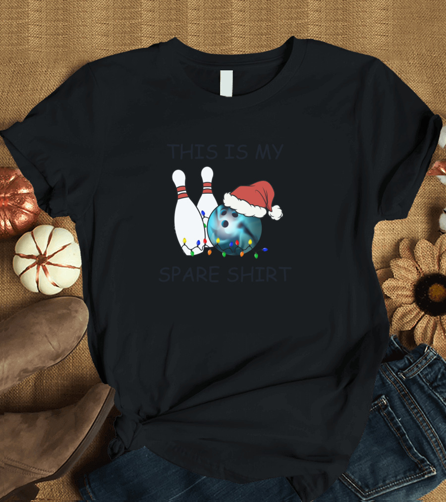 THIS IS MY SPARE SHIRT Bowling Christmas Lights Santa Hat T-Shirt