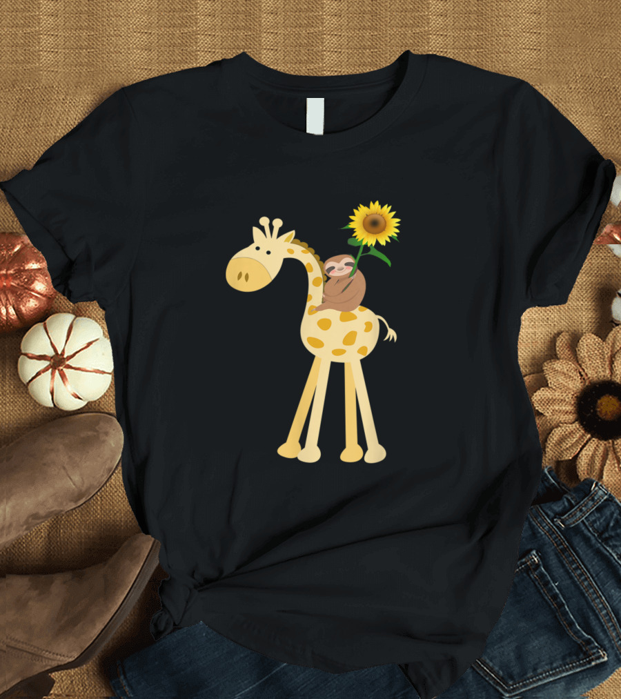 Sloth with Sunflower on Giraffe T-Shirt