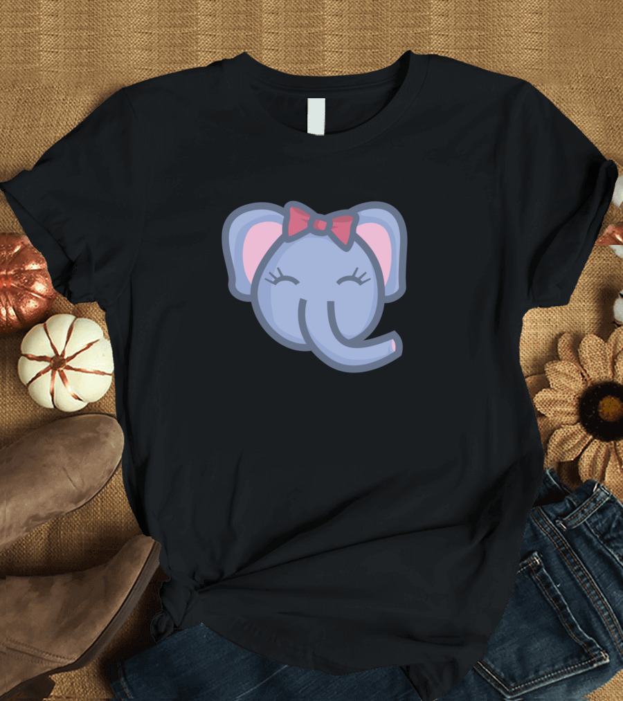 Violet Elephant Smiling with Red Bow T-Shirt
