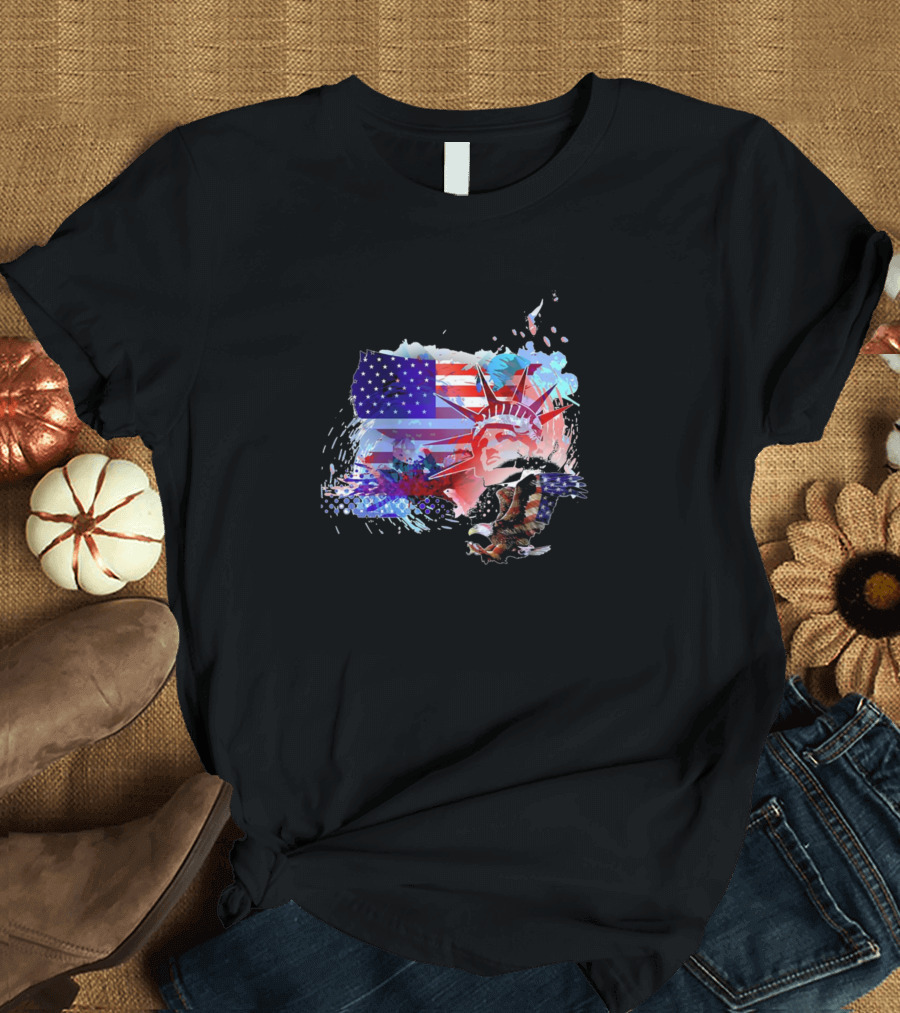 American Flag Eagle Statue of Liberty USA T-Shirt