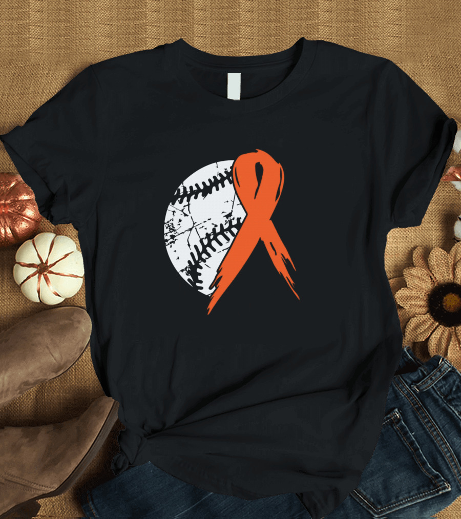 Baseball Tackle Multiple Sclerosis Awareness Orange Ribbon and Grunge Baseball T-Shirt