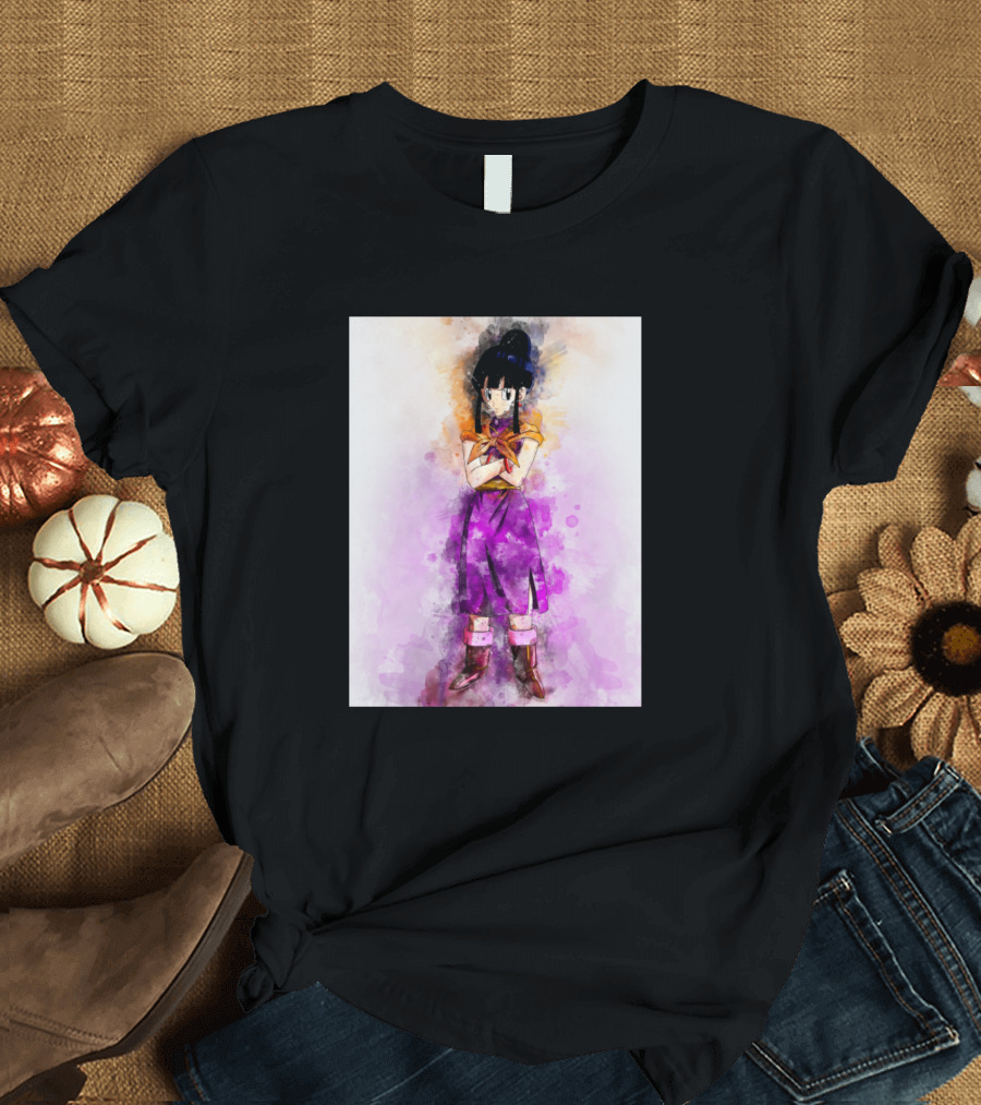 Chi Chi in Colorful Artwork Style with Goku Vegeta Bulma Gohan Ace Reference T-Shirt