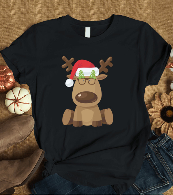 T-Shirt: Christmas Reindeer Teddy with Santa Hat and Glasses T-Shirt Christmas Reindeer Teddy with Santa Hat and Glasses T-Shirt