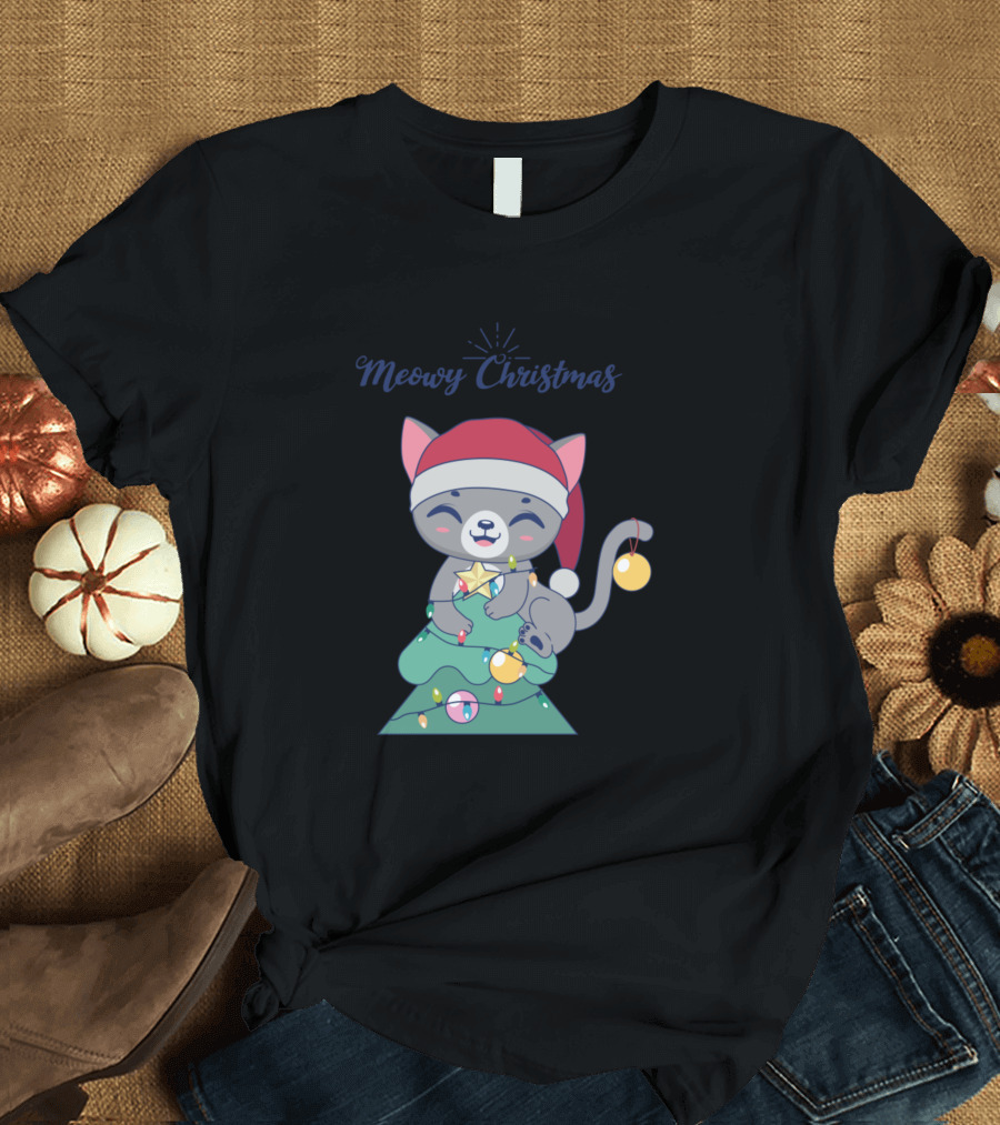 Meowy Christmas Festive Kitty on a Christmas Tree T-Shirt