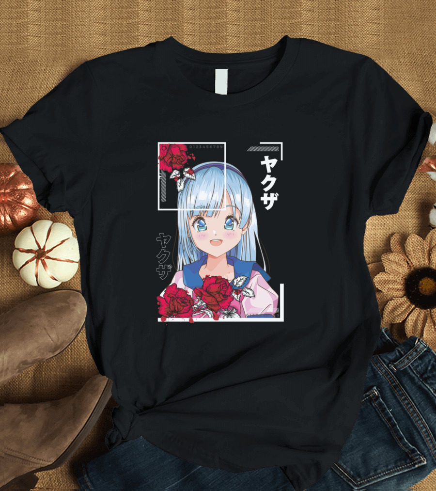Japan Yakuza Urban Floral Anime Girl Roses T-Shirt