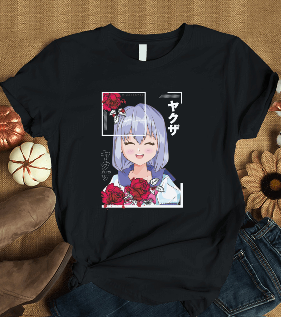 Japanese Urban Yakuza Floral Anime Girl T-Shirt