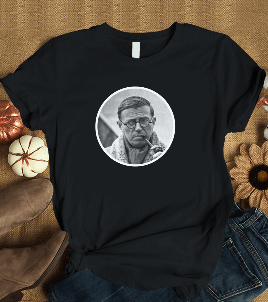 Jean Paul Sartre Pipe Portrait Classic Black T-Shirt
