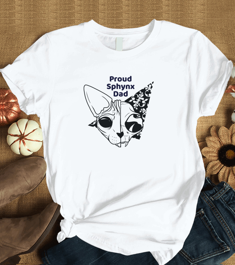 Proud Sphynx Dad Hairless Sphynx Cat Skull Drawing T-Shirt