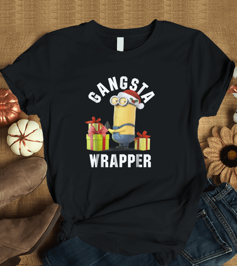 Gangsta Wrapper Despicable Me Minion Christmas Santa Hat T-Shirt