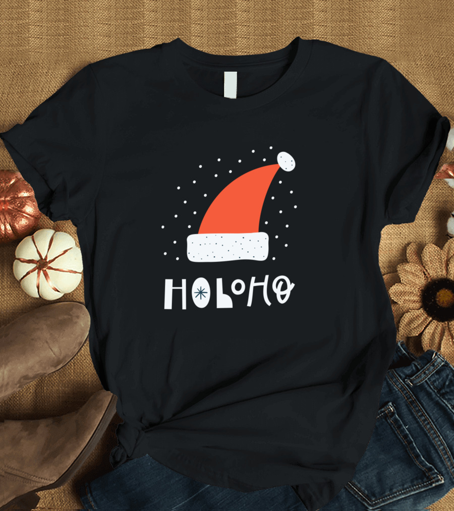Ho Ho Ho Santa Merry Christmas Hat Snowflakes T-Shirt