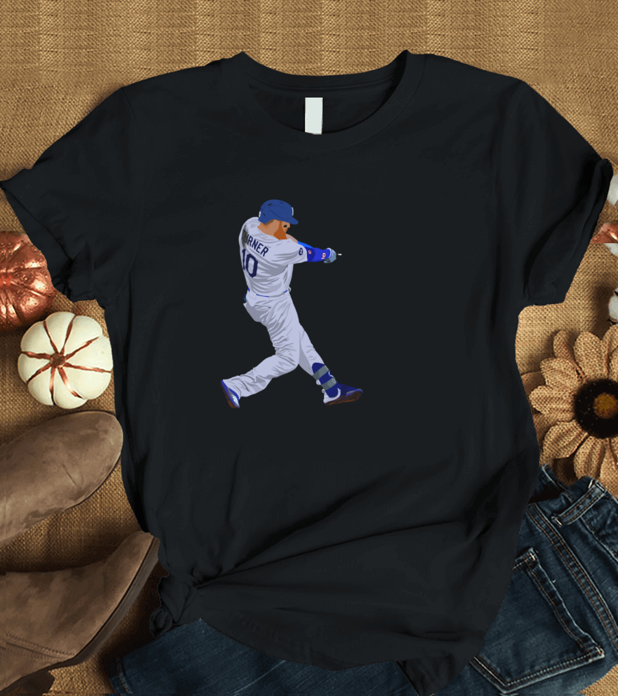Justin Turner 10 Baseball Swing Dodgers White Jersey T-Shirt