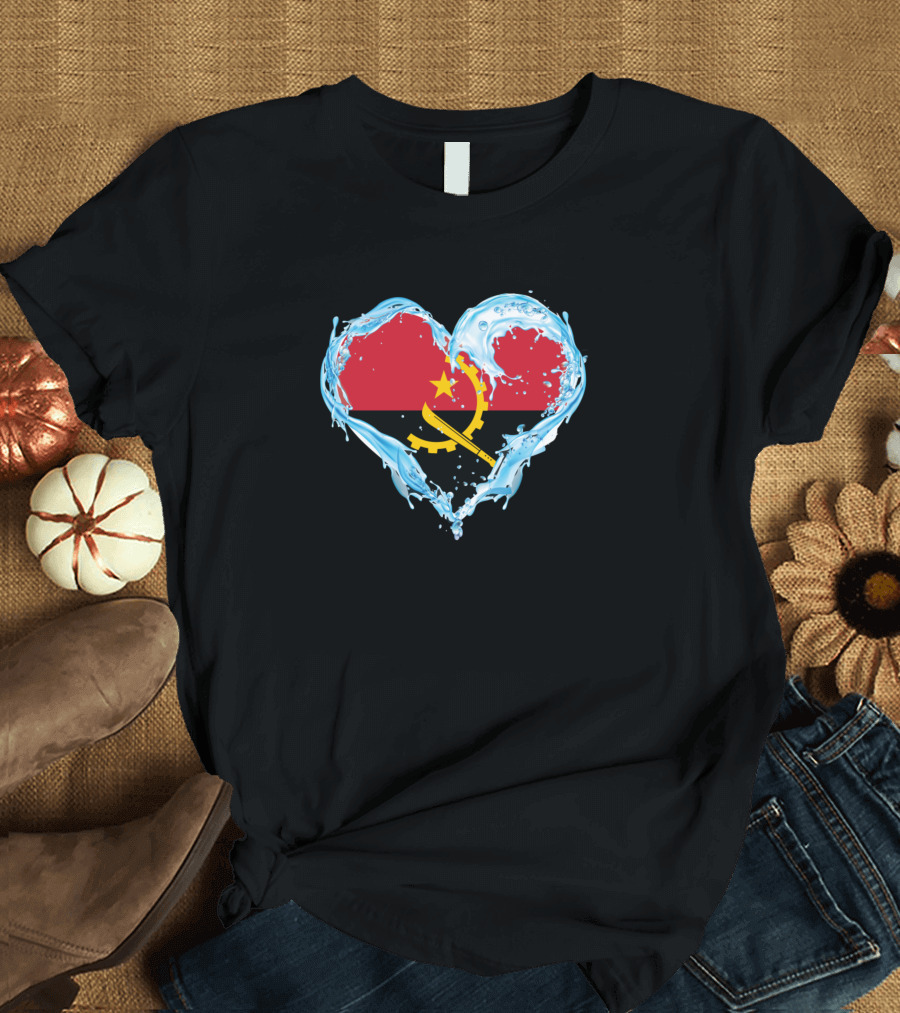 Love Angola Flag Heart Water Splash T-Shirt