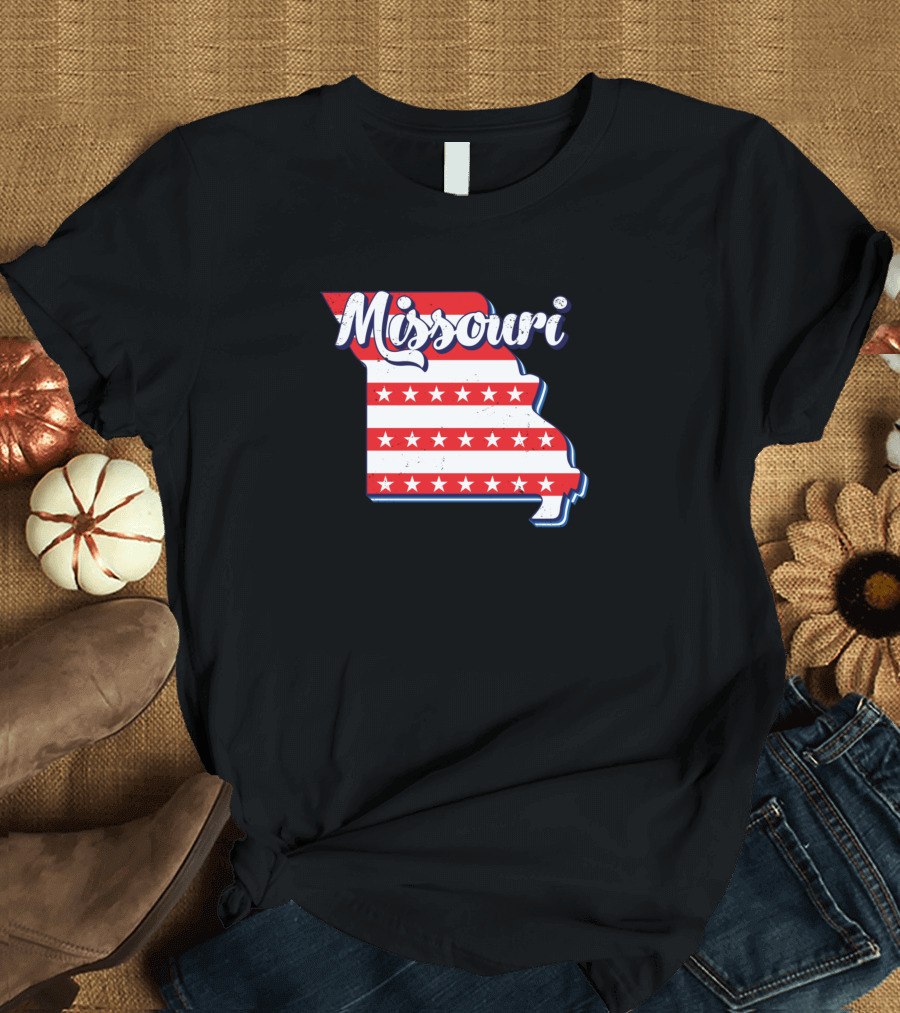 Missouri Outline USA Flag 4th of July Map T-Shirt