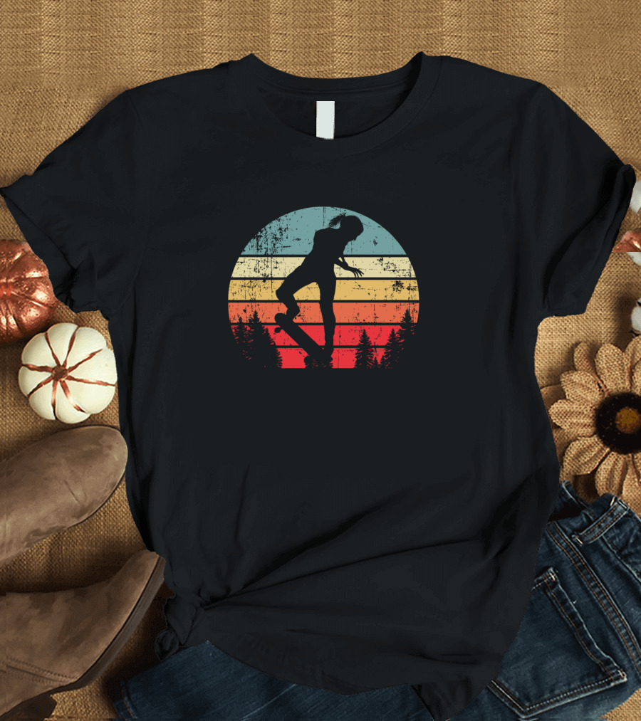 Skateboarding Girl Retro Vintage Sunset Silhouette Tricks T-Shirt