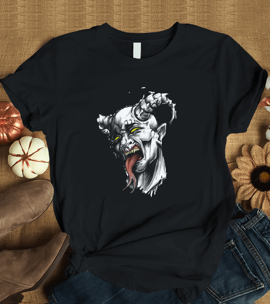 The Devil Demon Head with Horns and Tongue T-Shirt
