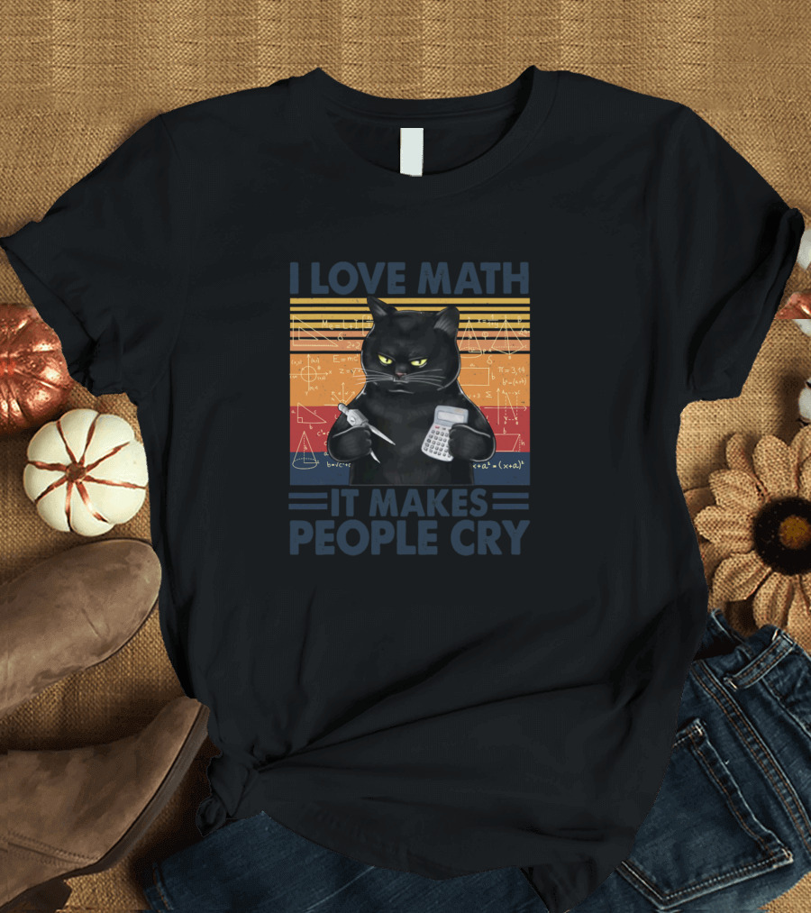 I Love Math It Makes People Cry Cat Science Equations Retro Vintage T-Shirt