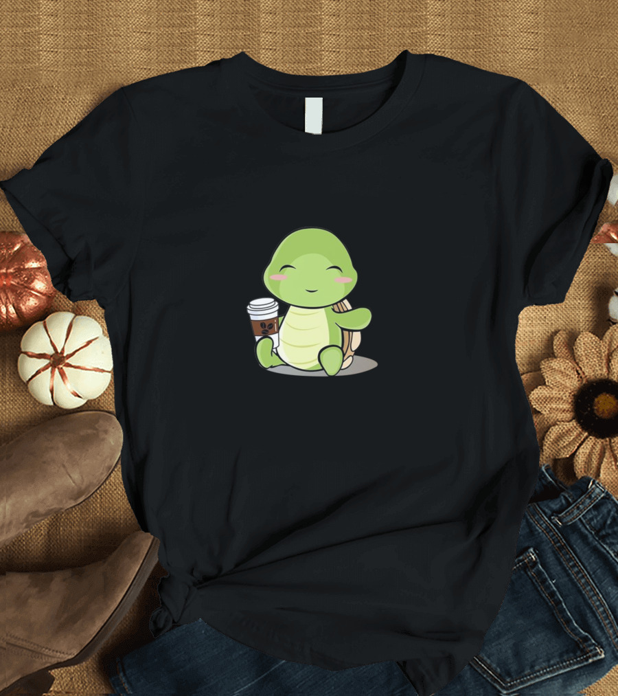 I Turtley Need More Coffee Cute Turtle Holding Coffee Cup T-Shirt