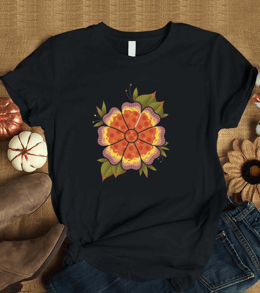 Pizza Flower with Pepperoni Petals and Leaves T-Shirt