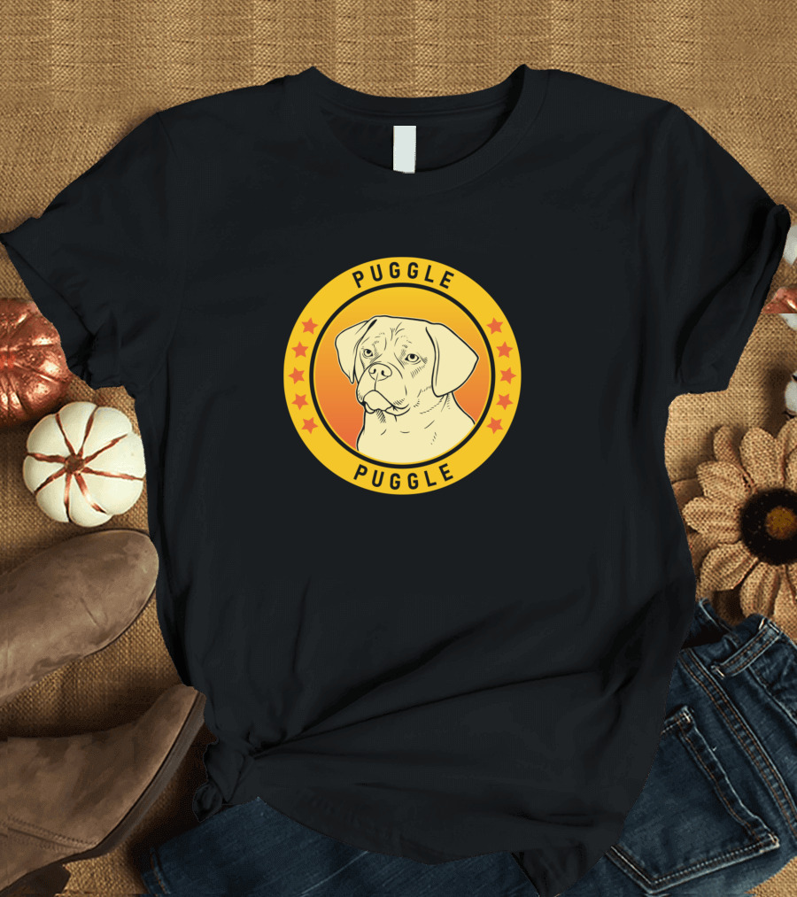 Puggle Puggle Dog Yellow Circle Orange Background T-Shirt
